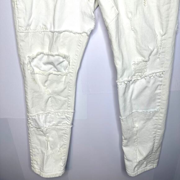 Current/Elliott The Fling White Moto Distressed Slim Boyfriend Patch Jeans 28 - Picture 4 of 10